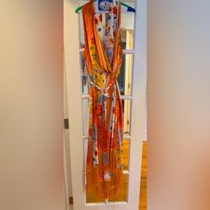 Amazing New York and Company silky boho faux wrap dress with killer fringe - XL